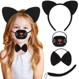 7321 Elegant Black Cat Costume Set 4pcs With Plush Ears